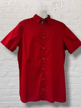 Perry Ellis XL Tall Red Cotton Stretch Button Up Shirt Short Sleeve Men